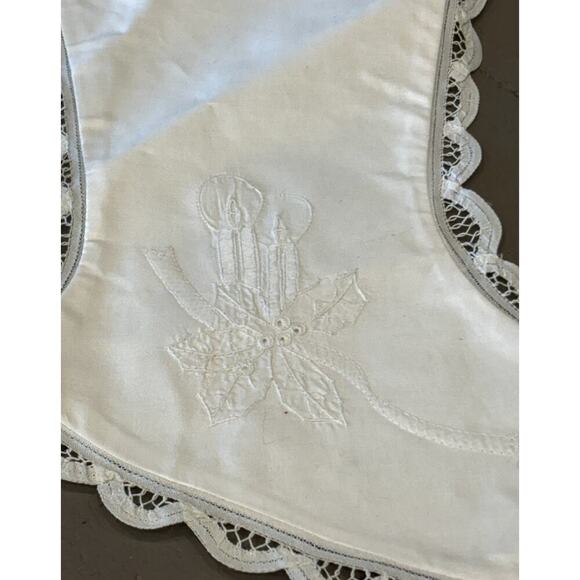Christmas Battenberg Lace Stocking White Embroidered Victorian Old World Style - Picture 4 of 11